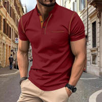 Polo de manga corta para hombre, camiseta informal con cuello Henley, talla grande, primavera, verano, Azul, Negro, RED2xl - details 13