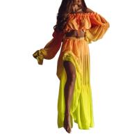2025 nuevo traje de falda de medio cuerpo, estilo vacacional, conjunto de dos piezas de colores chocantes para mujer - details 1