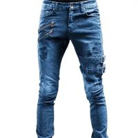 Pantalones Vaqueros Ajustados para Hombre Diseño de Cremallera, Elástico de Algodón, Tamaño Grande, de Alta Calidad - details 0