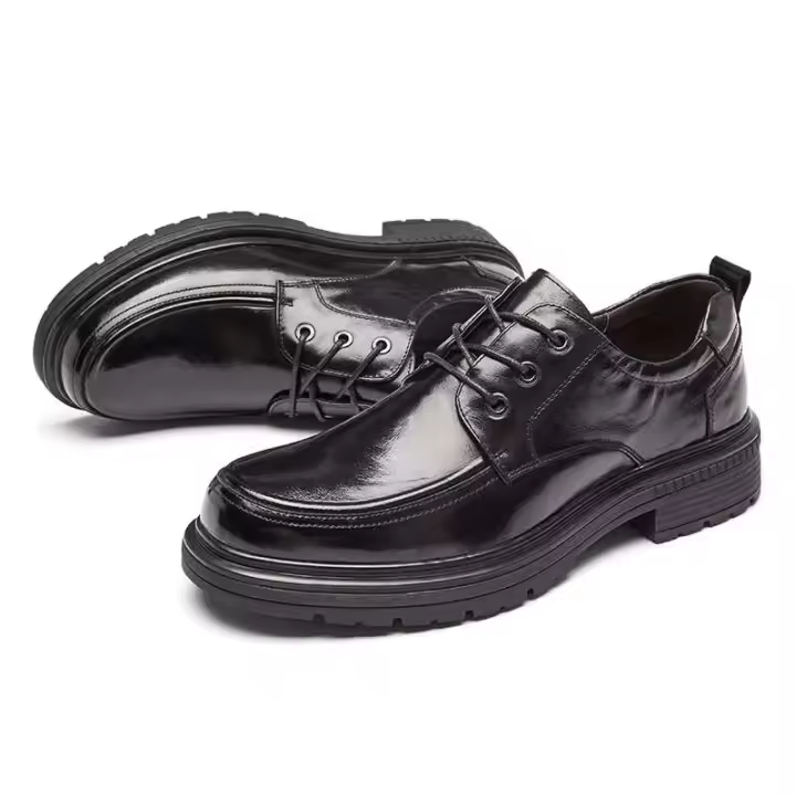 Nuevos zapatos de vestir con punta de acero de cuero de moda para hombres y zapatos formales casuales sólidos de goma Oxford - 1