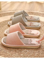 Zapatillas de lino transpirables para hombre y mujer, chanclas antideslizantes para interiores y el hogar, zapatos planos cómodos para la playa - details 0