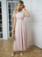 Vestido Maxi de Verano Elegante Cuello en V, Manga Abullonada, Cintura Alta, Encaje, Vestido de Moda para Mujeres con Abertura de Rodilla - details 14