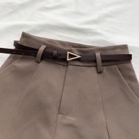Pantalones cortos informales para mujer Corte en A, cintura alta, elegante para oficina con cinturón, vintage para primavera y verano - details 8