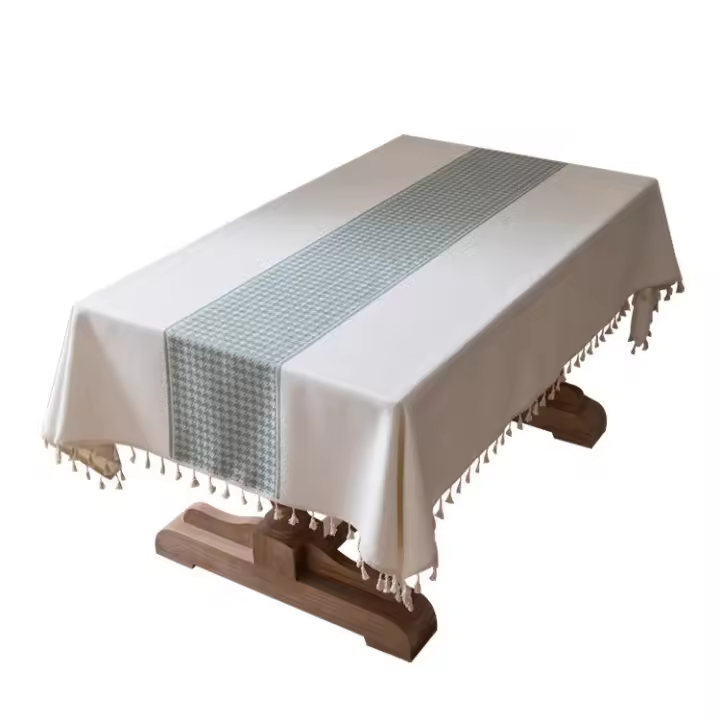 QIANQUHUI Mantel bordado para mesa de comedor, a prueba de caca, a prueba de derrames, resistente a la suciedad, lino de algodón rectangular - 1
