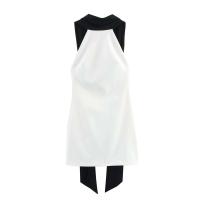 2025 primavera nuevo producto ropa de mujer cuello colgante contraste empalme Falda corta sin mangas Mini vestido - details 1