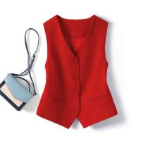 Nuevo y elegante chaleco con cuello en V, negocios formales con una hilera de botones, moda para mujer, chaleco vintage rojo - details 0