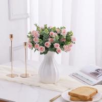 Rosa de seda Artificial de 10 cabezas, ramo de eucalipto y peonía blanca simulada, decoración de boda, flores falsas, decoración de jardín y hogar - details 11