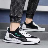 Hombres de moda y de moda, superficie de zapato de malla de Pu de suela suave y ligera, caminar al aire libre, zapatos deportivos casuales negros para hombres - details 3