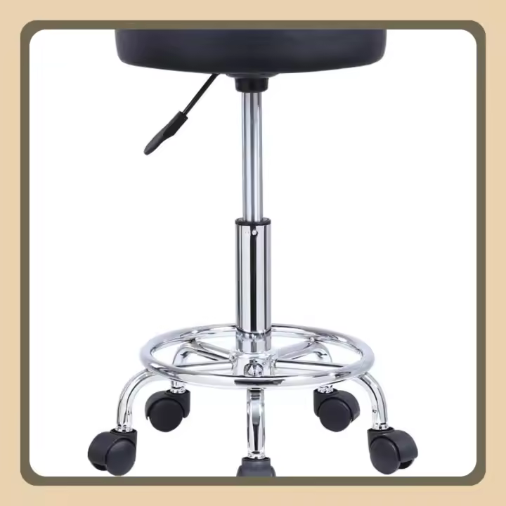 Taburete Redondo de Cuero PU reposapiés Ajuste de Altura Giratorio Medical SPA salón taburetes de Masaje Silla de Trabajo Color Negro - 1