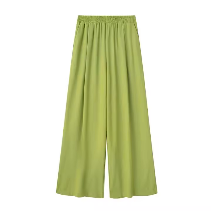 Conjunto de 2 Piezas para Mujer OUWU Pantalones de Pierna Ancha con Bolsillo y Pliegues - 1