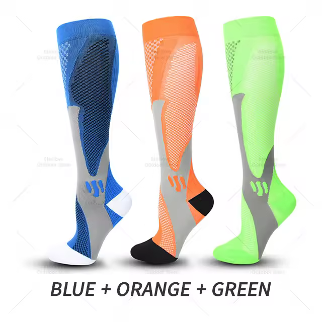 Calcetines de compresión hasta la rodilla para hombre y mujer, medias deportivas para ciclismo, correr, fútbol, 20-30 mmhg, medias médicas de enfermería para diabéticos, 3 pares - 1
