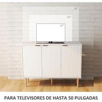 Mueble de salón con 3 puertas acanaladas y estante ajustable para TV, para dormitorio o sala de estar, 107x35x80 cm, blanco - details 6