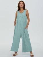 Pantalones sueltos de pierna recta, bolsillo de color sólido para mujer, casual, fresco, verano - details 6