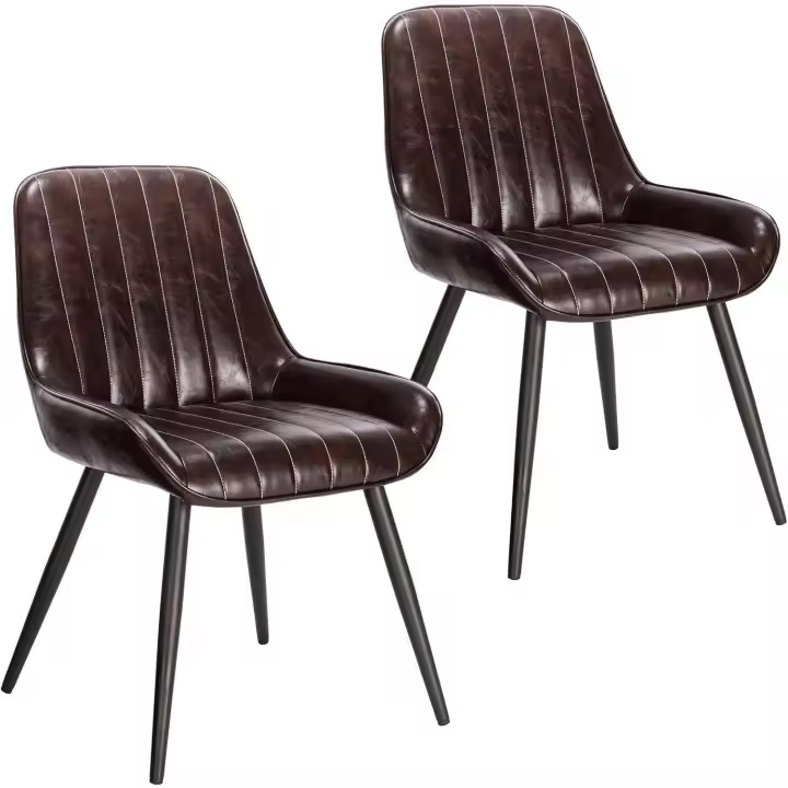 2X Sillas de Comedor Sillas Tapizadas Paquete de 2 Sillas Cocina Nórdicas Cuero Sintético Sillas Bar Metal Silla de Oficina Marrón Oscuro - 1