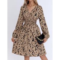 Vestido entallado con estampado de leopardo, cuello en V y manga larga, nueva moda primavera-otoño 2024 para mujer - details 0