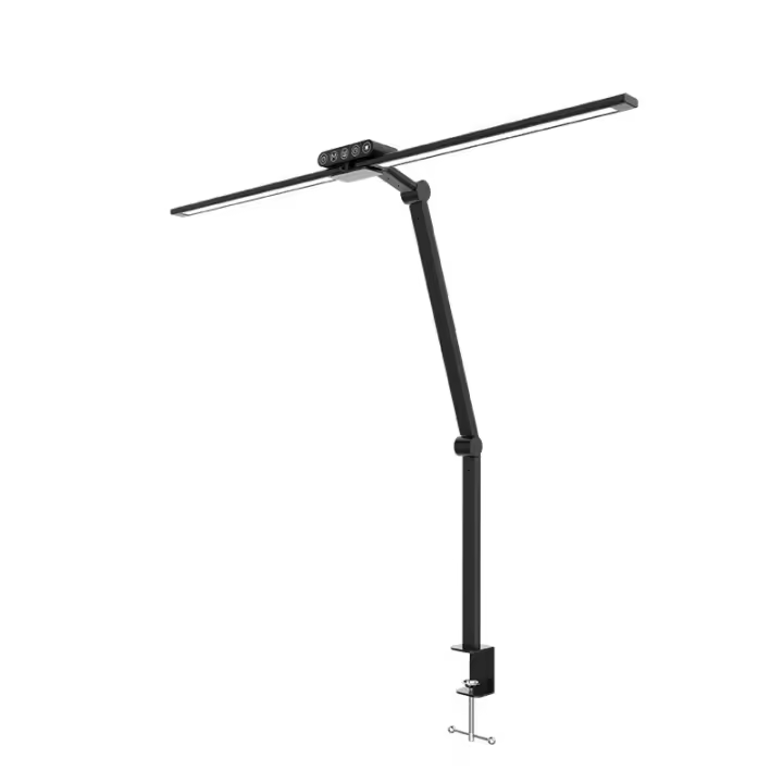 Lámpara de escritorio LED con abrazadera, lámparas de mesa de doble fuente de luz de 24W para oficina en casa con función de sensor de luz, 5 modos y regulable - 1