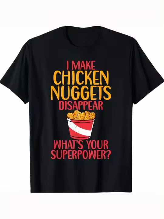 Hago que los Nuggets de pollo desaparezcan, ¿cuál es tu camiseta de superpotencia? Regalo para papá, manga corta con cuello redondo suave y cómodo - 230 g - 1