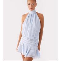 BUNO-Minivestido elegante de gasa con volantes lisos para mujer, minivestido Halter a la moda sin mangas y espalda descubierta, vestidos ajustados de cintura alta, batas de playa para mujer - details 21