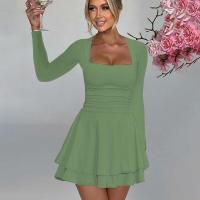 Vestido corto elegante de manga larga con volantes para mujer, cuello cuadrado, ropa de fiesta, nuevo, oferta - details 11