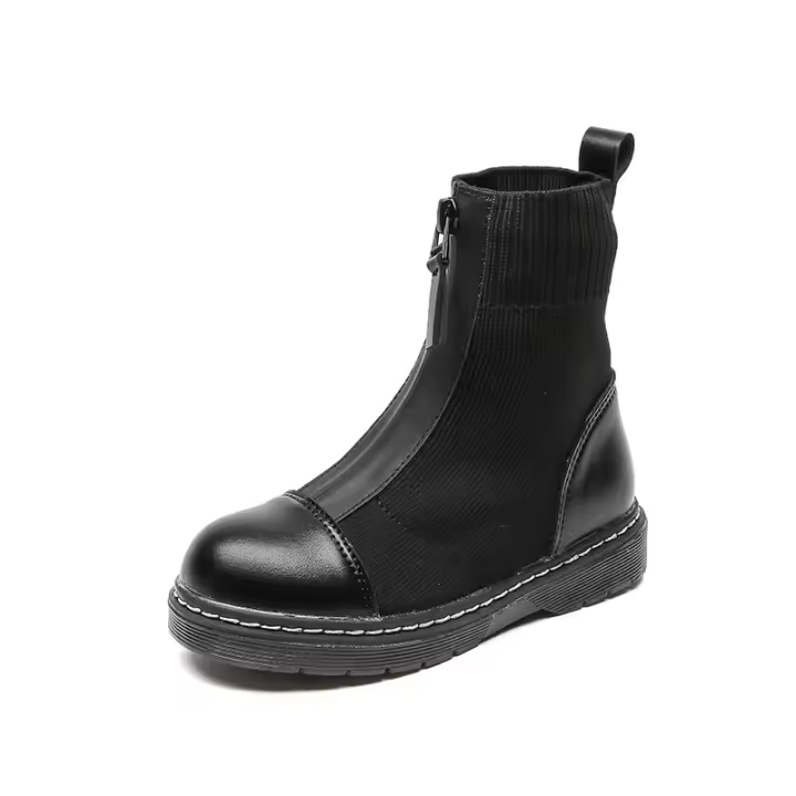 Cremallera frontal Botas ajustadas elásticas que tejen volando Botas cortas versátiles - 1