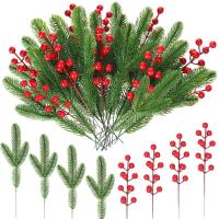 10 ramas de pino artificiales con bayas rojas para decoración navideña. - details 0