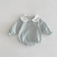 Ready Stock Mono para recién nacidos, pelele elegante a cuadros con cuello Peter Pan y cordón de manga larga para niñas de 0 a 2 años - details 17