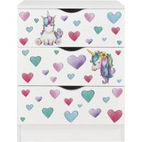 Blanca Mesita con cajones, Armario de Dormitorio, Estilo escandinavo, para la habitación de los niños, Dim: 60 x 42 x 78 (H) cm (Unicornio) - details 2