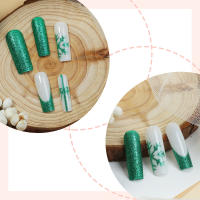 Nuevas Uñas Desmontables de Polvo Verde Brillante Estilo Navidad Adhesivo para Uñas de Europa y América 24 Piezas - details 2