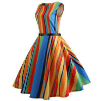 Dot print women hepburn 50s 60s swing vintage a-line party dresses with belt - details 5