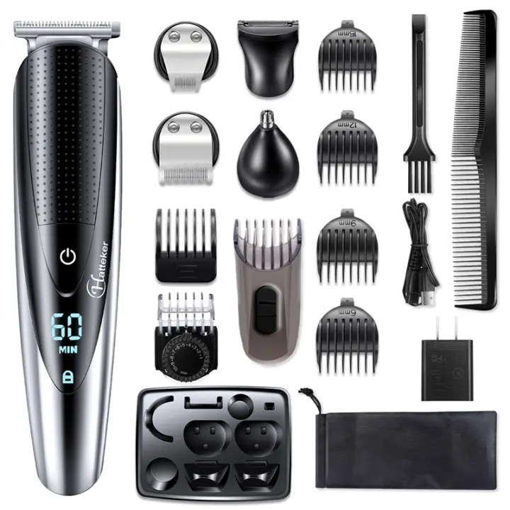 Cortapelos Profesional Hatteker Recargable, sin Cable, Afeitadora de 5 en 1 para Barba - 1