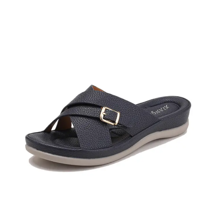 Sandalia de tacón inclinado para mujer, nuevo estilo de verano, parte inferior gruesa, ligera, cómoda para pisar mierda, grande, una palabra genial - 1