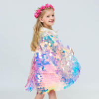 Chal de lentejuelas Multicolor con purpurina para niñas, capa brillante, capa de princesa de hadas, fiesta de Navidad, ropa de Halloween para niños, moda - details 4