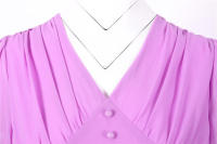Vestido de fiesta largo vintage elegante de gasa de manga corta con farol liso de verano con cuello en V para mujer - details 41