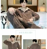Conjuntos de pijamas informales de alta calidad para hombre, ropa de casa de franela gruesa para otoño e invierno, trajes de dormir de terciopelo Coral cálido a la moda para hombre - details 8