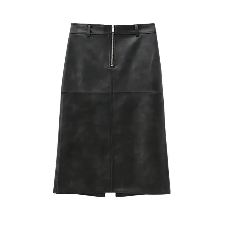 BUNO-Taop & Za otoño nueva moda mujer estilo Casual versátil Simple y de gama alta decoración con cremallera falda de medio cuerpo - 1