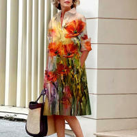 Marca de moda, vestido camisero de manga larga, informal, holgado, con estampado Floral, de una sola fila, con botones, Polo, bata con bolsillo para mujer 2023 - details 8