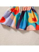 Conjunto de dos piezas de verano para niñas, conjunto de dos piezas con mangas voladoras pequeñas de colores Graffiti bonitos, pantalones cortos - details 5