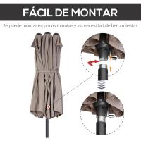 Parasol Doble para Jardín Sombrilla Gigante Anti UV con Manivela Tamaño 4,55x2,65x2,38 m Color Gris - details 31