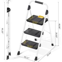 Carga hasta 360 kg, con Bloqueo de Seguridad, Pedales Anchos Antideslizantes, Pasamanos, Escalera Doméstica Ligera de Acero Hogar Cocina Oficina Armarios, Blanco - details 7