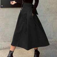 Falda de Mujer de Moda Sólida Falda Swing de Cintura Alta Estilo Cinturón Ancho - details 1