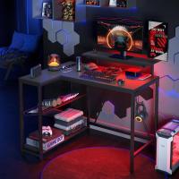 Forma de L con Tomas de Corriente y Luces LED, Escritorio Esquinero con Estantes, Reversible para Ordenador para el Hogar, Oficina, Dormitorio, Espacio Pequeño, 106,5 cm - details 16