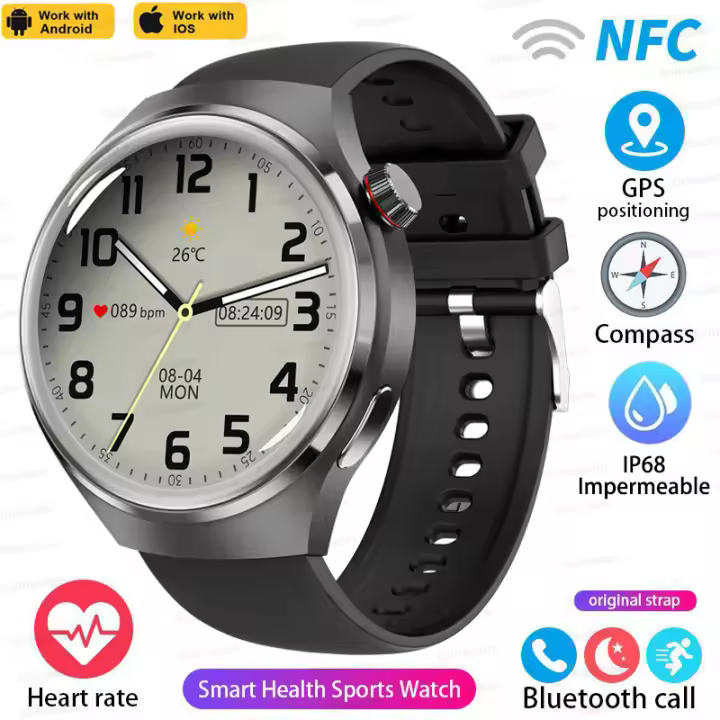 2024 Nuevo Reloj inteligente  Hombres y Mujeres de 1,53 inch de pantalla complete 360*360 HD AMOLED, Llamada Bluetooth, NFC, Rastreador GPS,IP68 waterproof, reloj de presión arterial de Azúcar en sangre,Reloj de ejercicio y Fitness para Android IOS - 1