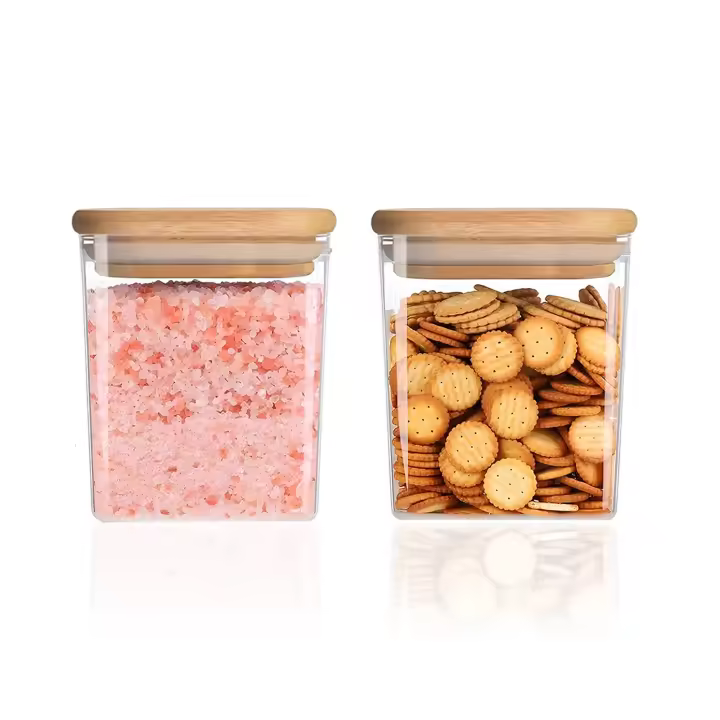 Tarro de Almacenamiento de Comida Transparente con Tapa de Bambú Ideal para Fideos, Harina, Arroz, Azúcar, Té, Café Cocina y Dining - 1