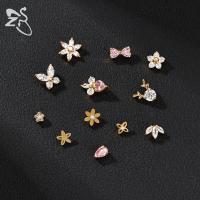 ZS 1 pieza de acero inoxidable, ancla dérmica para hombres y mujeres, lazo con flor, piercing dérmico con cristal CZ, microperforación dérmica que se oculta en la piel. - details 2