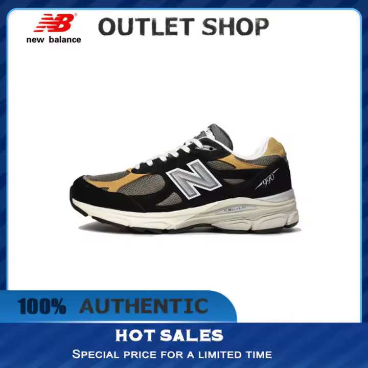 【100% AUTÉNTICO】 NB 990 V3 Negro Amarillo " Zapatillas M990BB3 Zapatillas deportivas de moda unisex para correr para hombres y mujeres apliques LETEN - 1