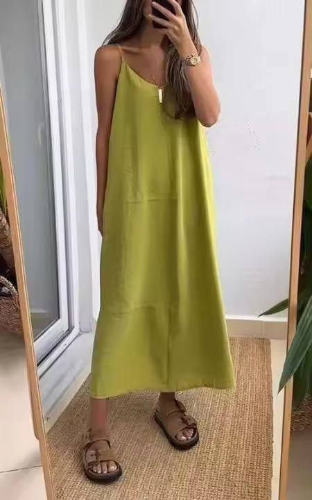Vestido de Verano Haltéro de Moda Casual para Mujer Cuello en V, Largo, Sin Mangas, Marca Ouwu - 1
