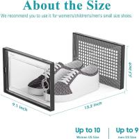 Cajas para organizar zapatos, 12 contenedores de almacenamiento apilables de plástico transparente con tapas, para armario, bajo cama, entrada, frontal abatible, apto hasta 41 de mujer, negro - details 5