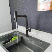Grifo de cocina con caño de cascada grande, rociador extraíble, montaje en cubierta de un solo mango, mezclador de agua fría y caliente, grúa para fregadero de lavado - details 7