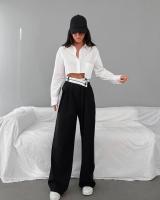 Pantalones de pierna ancha para mujer, pantalones de cintura alta empalmados, pantalones originales negros de otoño e invierno, cómodos de los años 90 - details 4