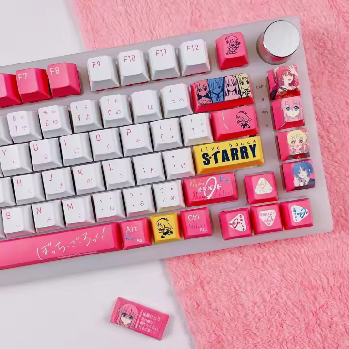 Animación coreana Hitori Gotoh, cama de tinte 138 PBT, llave de juego de dibujos animados, Bocchi The Rock, llave retroiluminada diseñada por ANSI - 1